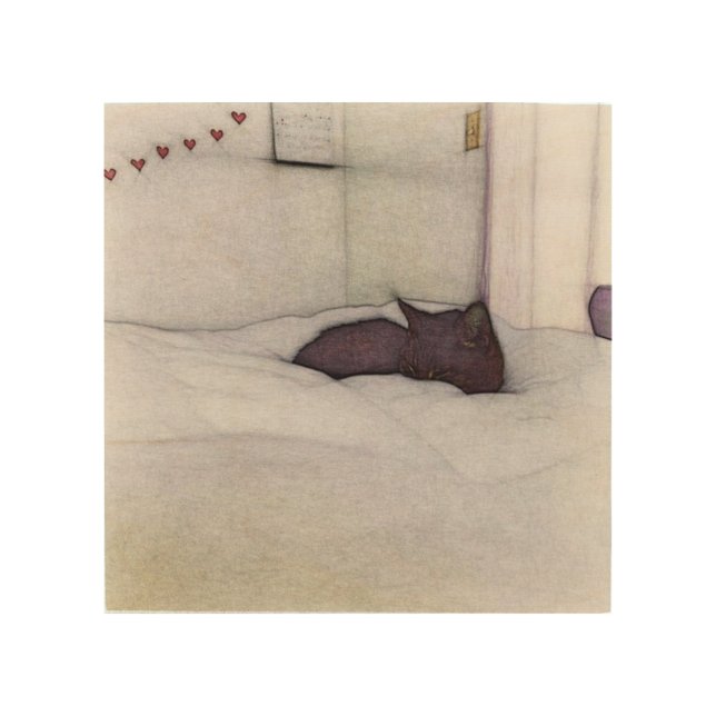 Sleepy Cat sketch Wood Wall Art (Front)