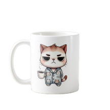 Sleepy Cat with Coffee, Grumpy Kitten, Pajama Cat