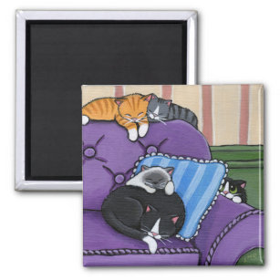 Sleepy Cats on Sofa Whimsical Magnet