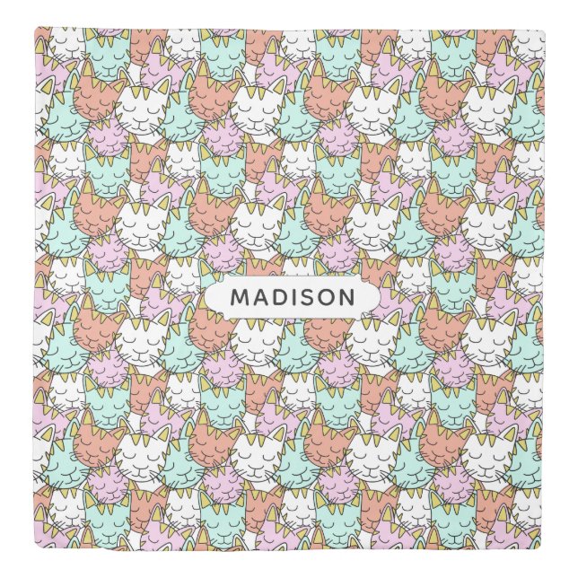 Sleepy Cats Pattern custom name duvet covers (Front)
