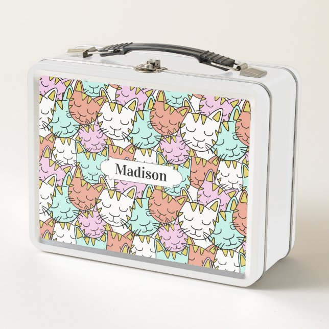 Sleepy Cats Pattern custom name lunch boxes (Front)