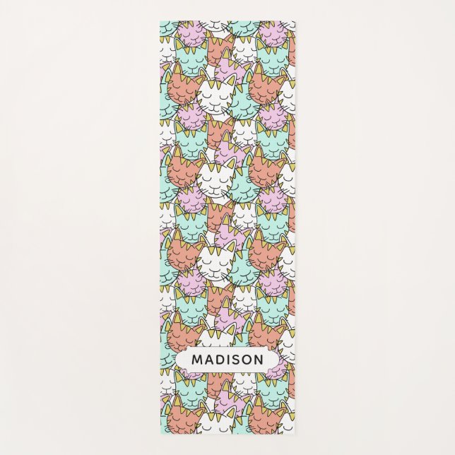 Sleepy Cats Pattern custom name yoga mat (Front)