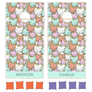 Sleepy Cats Pattern Custom Names Cornhole Set