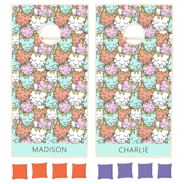 Sleepy Cats Pattern Custom Names Cornhole Set (Set)