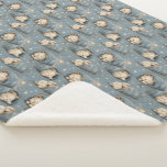 Sleepy Cats Under Starry Sky Cozy Blue Pattern Sherpa Blanket