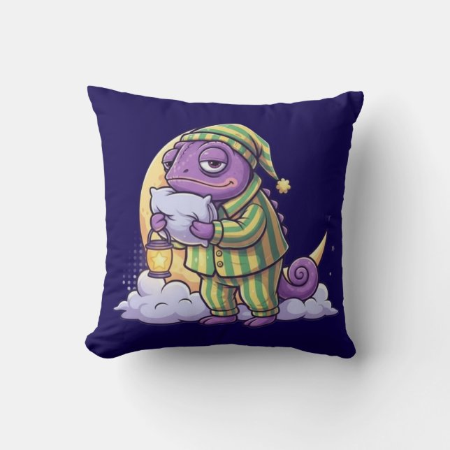 Sleepy Chameleon Wall Clock – Dreamy & Whimsical T Throw Pillow (Front)