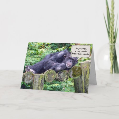 sleepy chimpanzee for humorous birthday card