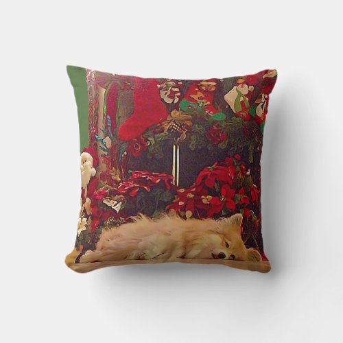 Sleepy Christmas Corgi Throw Pillow