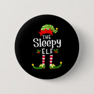 Sleepy Christmas Elf Matching Pajama X-mas Party Button