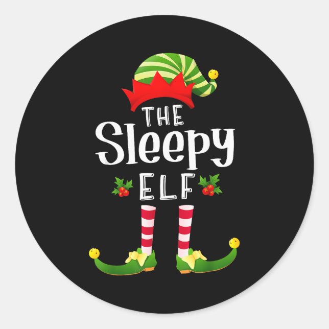 Sleepy Christmas Elf Matching Pajama X-mas Party  Classic Round Sticker (Front)