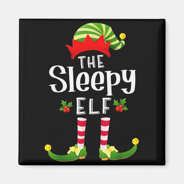 Sleepy Christmas Elf Matching Pajama X-mas Party  Magnet (Front)