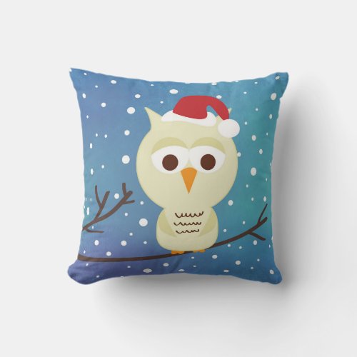 Sleepy Christmas Owl Holiday Decorative Pillow