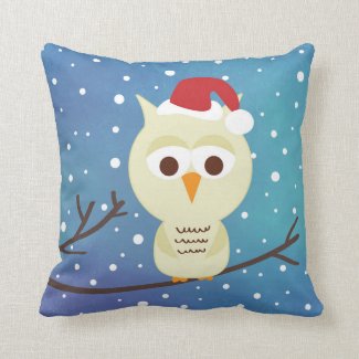 Sleepy Christmas Owl Holiday Decorative Pillow