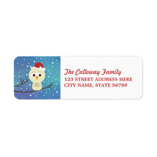 Sleepy Christmas Owl Holiday Return Address Labels