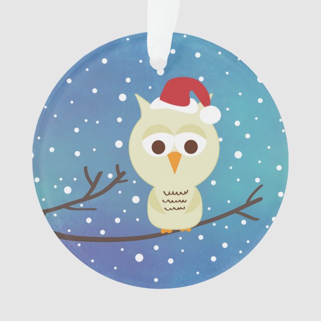 Sleepy Christmas Owl Personalized Holiday Ornament (Front)