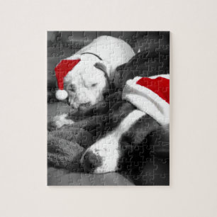 sleepy christmas pitbull puppies adorable santa jigsaw puzzle