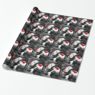 sleepy christmas pitbull puppies adorable santa wrapping paper