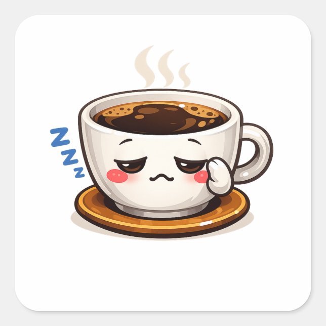 Sleepy Coffee Cup Cute Illustration | Coffee Mood  Square Sticker (Front)