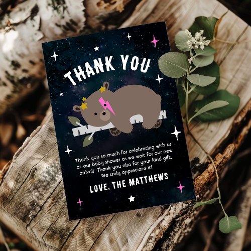 Sleepy Cosmic Cub Wild One Pink Girl Baby Shower  Thank You Card