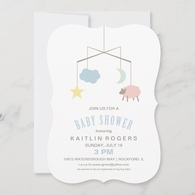 Sleepy Crib Mobile Baby Shower Invitation (Front)