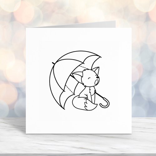 Sleepy Crying Little Fox under Umbrella Self_inking Stamp