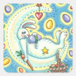 SLEEPY EASTER BUNNY JELLY BEAN DREAMS MOON STICKER