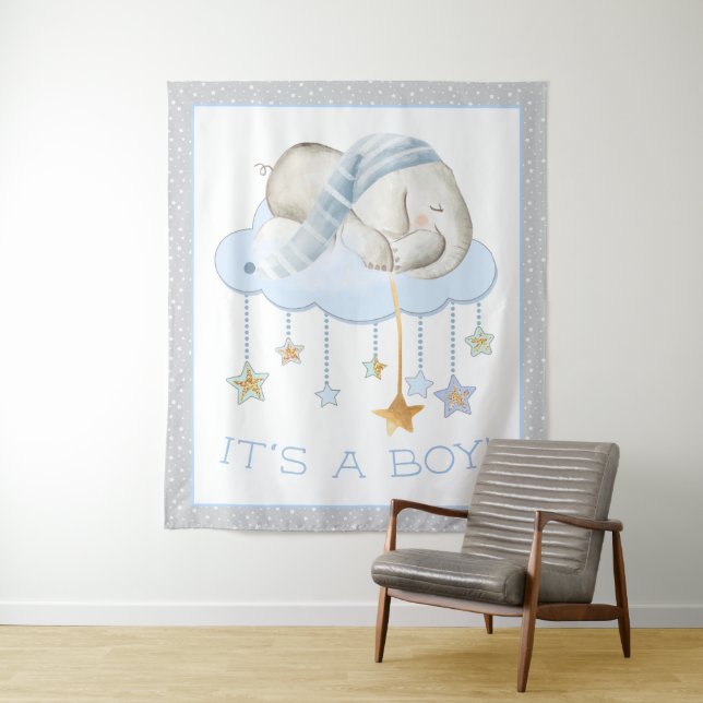 Sleepy Elephant Baby Shower Backdrop Banner (In Situ)