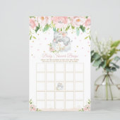 Sleepy Elephant Pink Floral Baby Shower Bingo Game (Standing Front)
