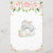 Sleepy Elephant Pink Floral Baby Shower Bingo Game (Back)