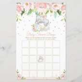 Sleepy Elephant Pink Floral Baby Shower Bingo Game (Front)