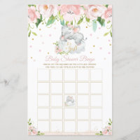 Sleepy Elephant Pink Floral Baby Shower Bingo Game