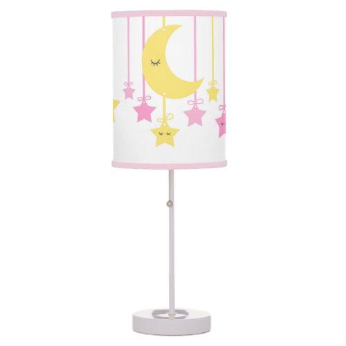Sleepy Eye Pink Yellow Moon Star Baby Girl Nursery Table Lamp