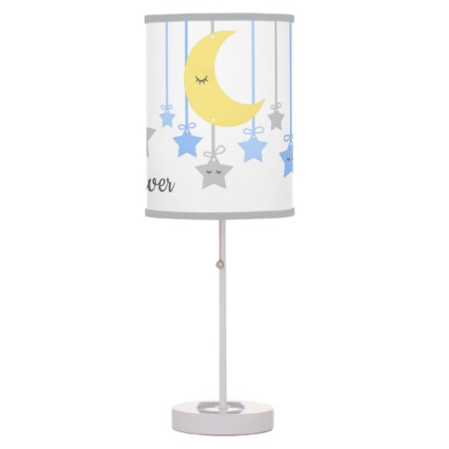 Sleepy Eyes Blue Gray Moon Star Baby Boy Nursery Table Lamp