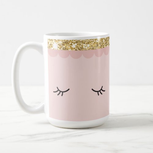 SLEEPY EYES closed open eyelashes gold pale pink Coffee Mug