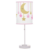 Sleepy Eyes Pink Gold Moon Star Baby Girl Nursery Table Lamp
