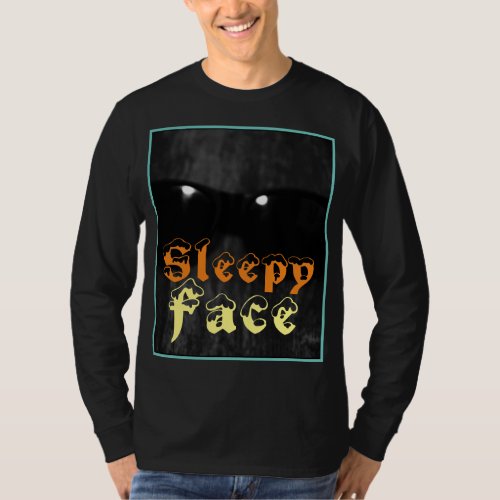 Sleepy Face Black Crew Neck Long Sleeve T_Shirt  