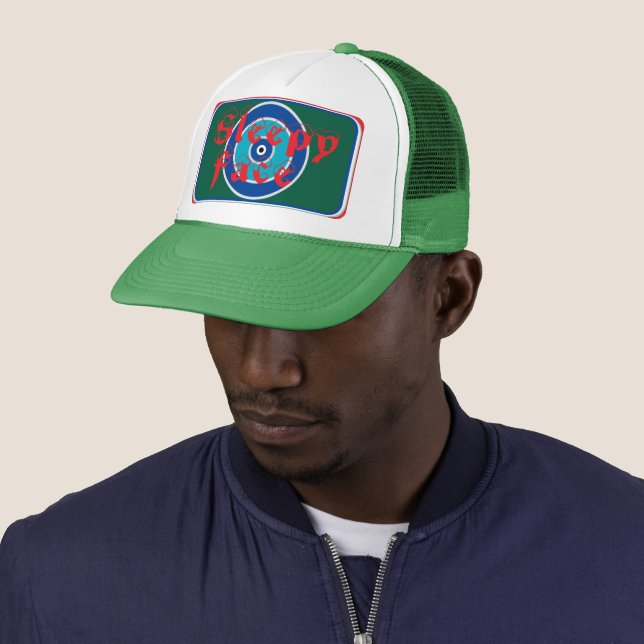Sleepy Face: Green - Sun Brim - Trucker Hat (In Situ)