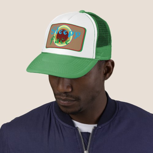 Sleepy Face Green _ Sun Brim _ Trucker Hat