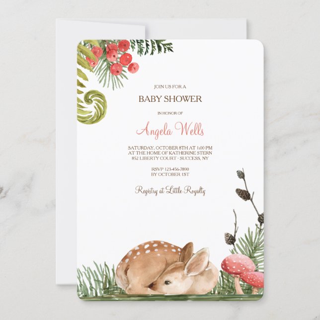 Sleepy Fawn Baby Shower Invitation (Front)