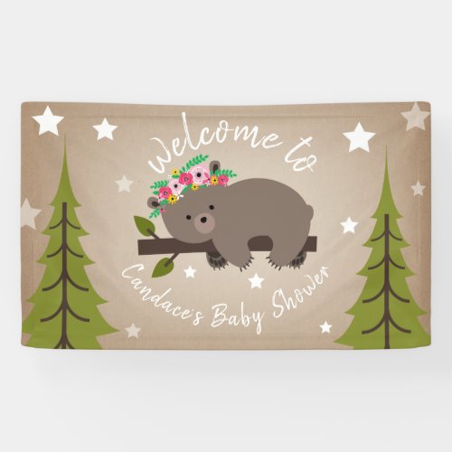 Sleepy Floral Bear Baby Shower Banner