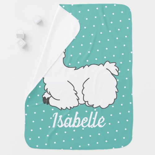 Sleepy Fluffy Llama  White Polka Dots Teal Baby Blanket