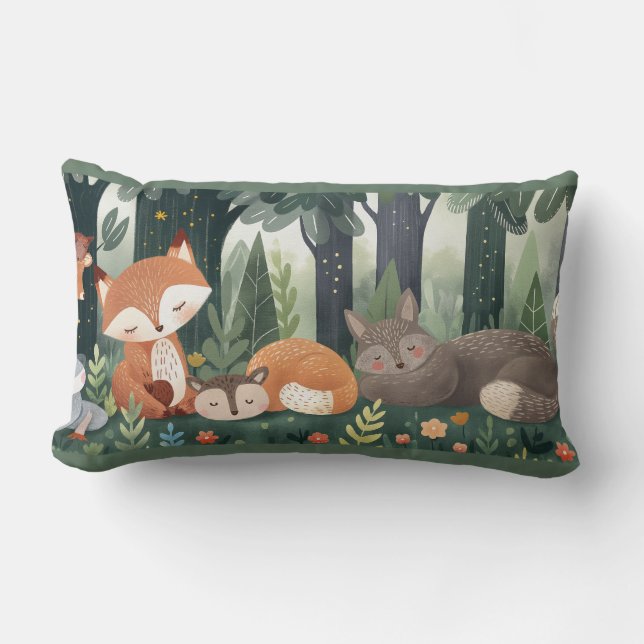 Sleepy forest animals  lumbar pillow (Front)