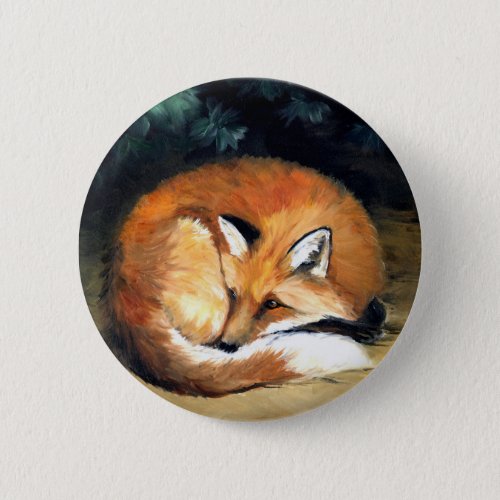 Sleepy Fox Animal art Button