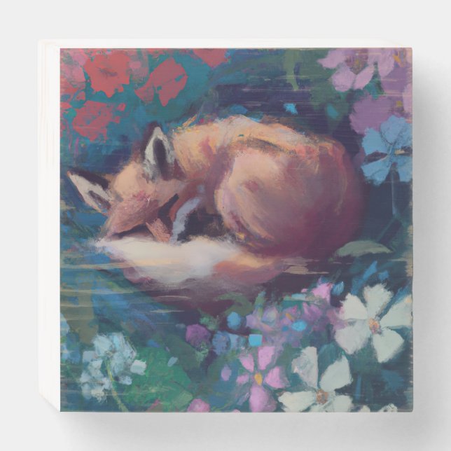 Sleepy Fox Art Wooden Box Sign (Front Horizontal)