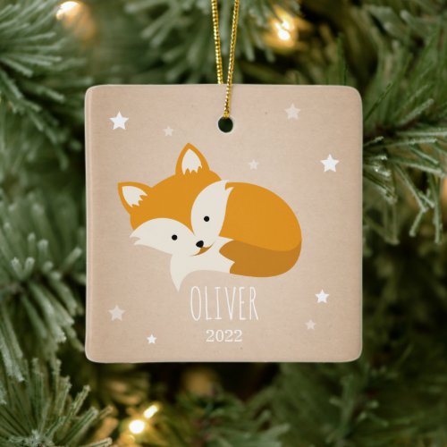 Sleepy Fox Cardstock Stars Baby Kids Christmas Ceramic Ornament