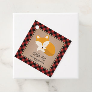 Sleepy Fox Lumberjack Plaid Baby Shower Favor Tags