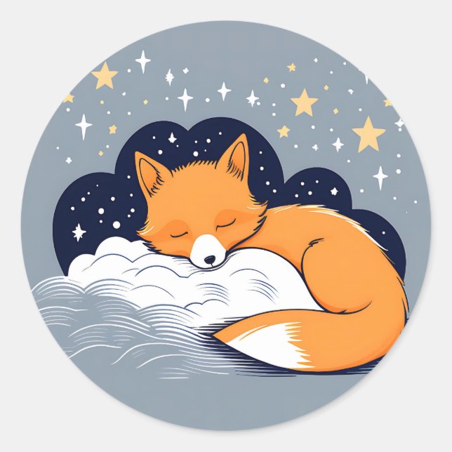 Sleepy Fox Starry Night Classic Round Sticker (Front)