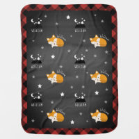 Sleepy Fox Stars Mountains Buffalo Plaid Boy Baby Blanket