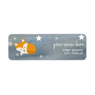 Sleepy Fox Stars Watercolor Baby Shower Label