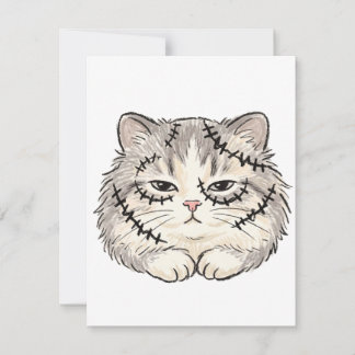 Sleepy Frankenstein Stitched Cat Halloween Colored RSVP Card